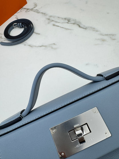 HERMES Mini 2424 亞麻藍銀扣 Evercolor Blue Lin PHW