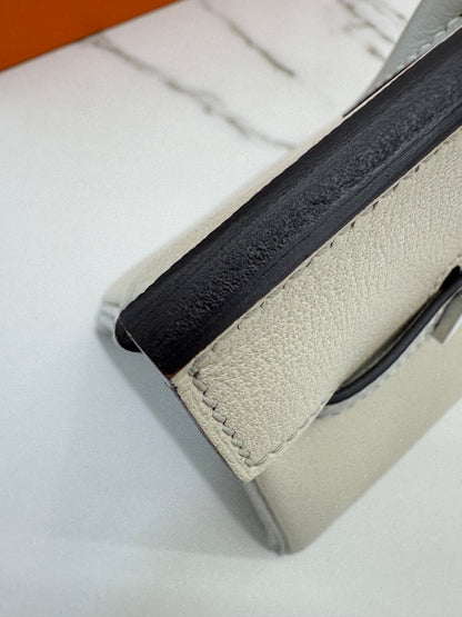 HERMES Birkin 25 SO 奶昔白拼珍珠灰 山羊皮 拉絲銀扣