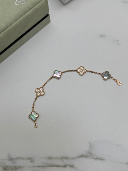 VCA Vintage Alhambra Bracelet 五花灰貝母拼鑽 玫瑰金手鏈