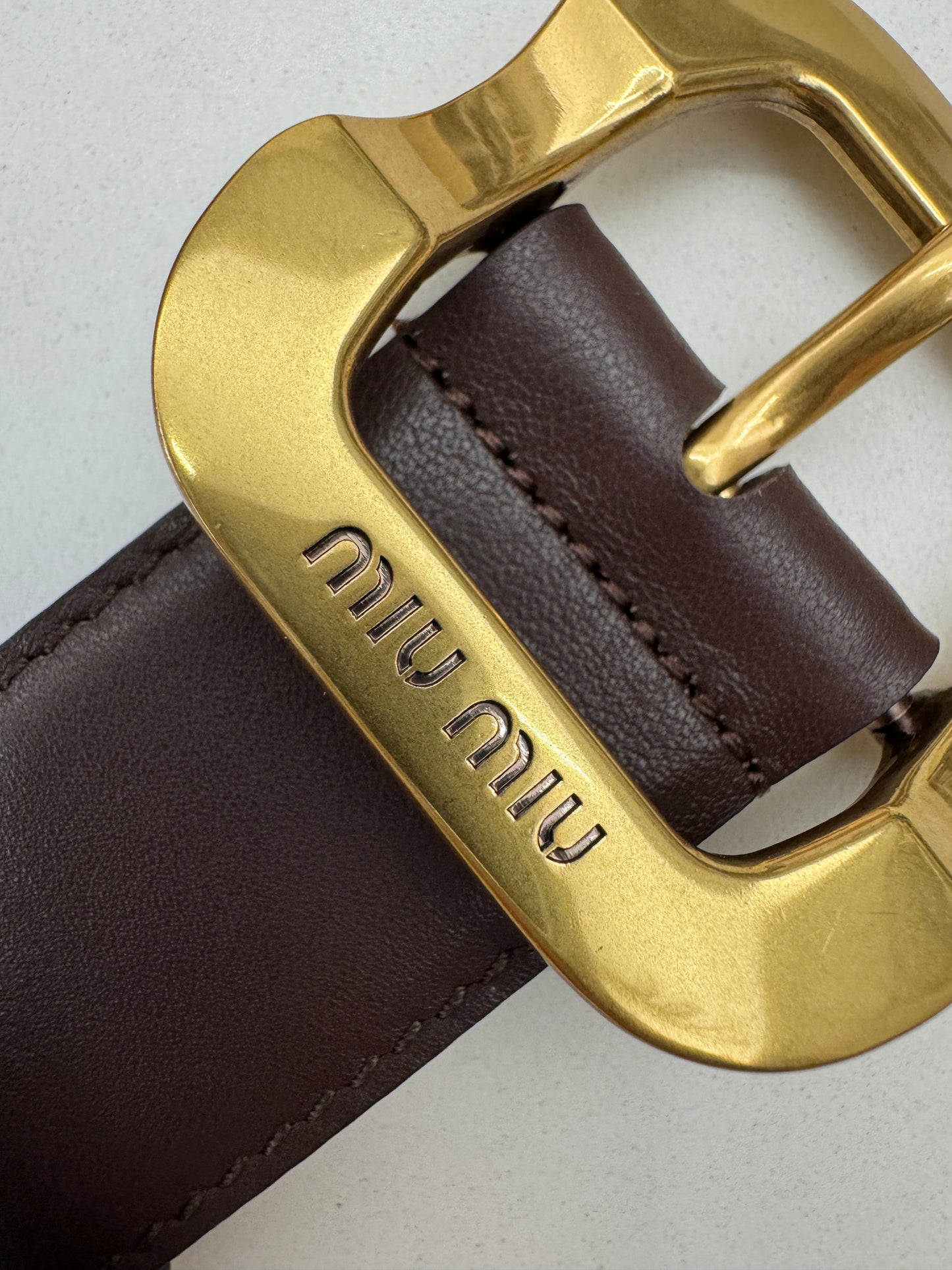 MIU MIU Belt 皮帶 石楠木色金扣