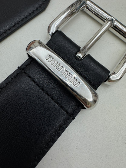 MIU MIU 黑銀皮帶 30mm