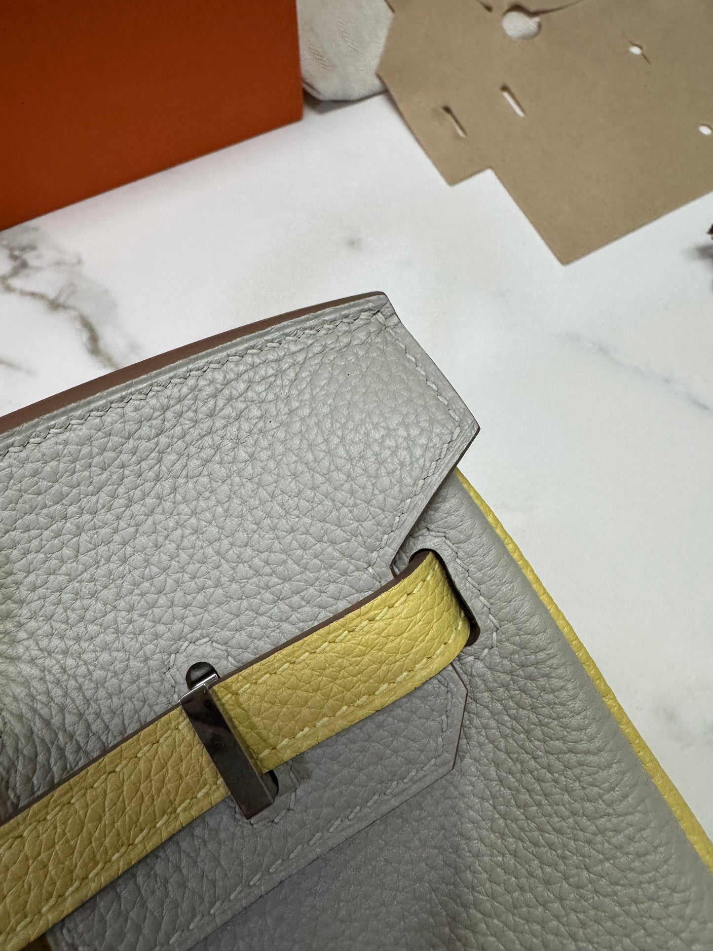 HERMES Birkin25 SO 珍珠灰拼小雞黃 Togo PHW