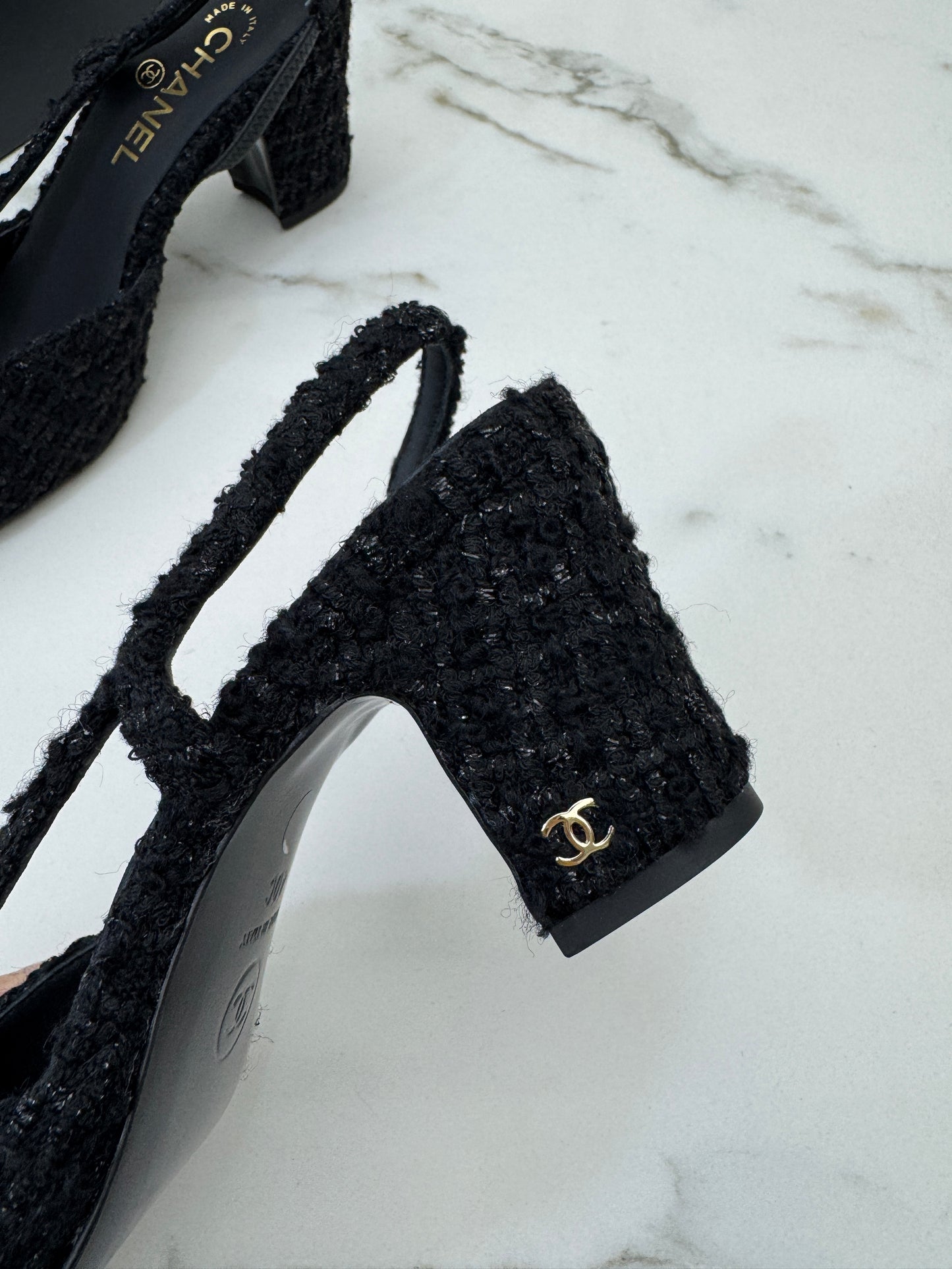 CHANEL 25A粗毛呢 Slingback