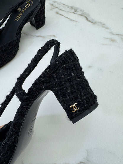 CHANEL 25A粗毛呢 Slingback