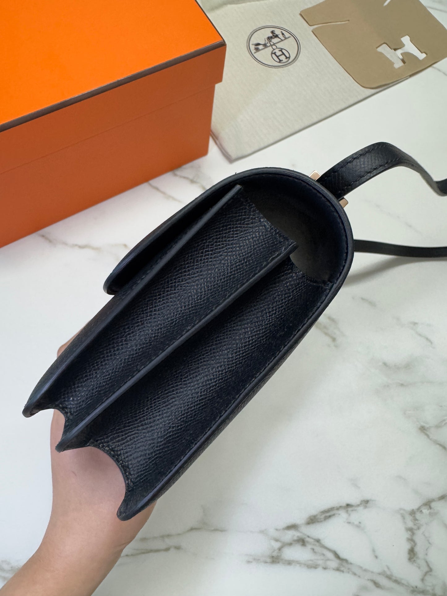 HERMES Mini Constance 黑色 玫瑰金扣 Epsom