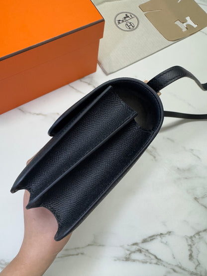 HERMES Mini Constance 黑色 玫瑰金扣 Epsom