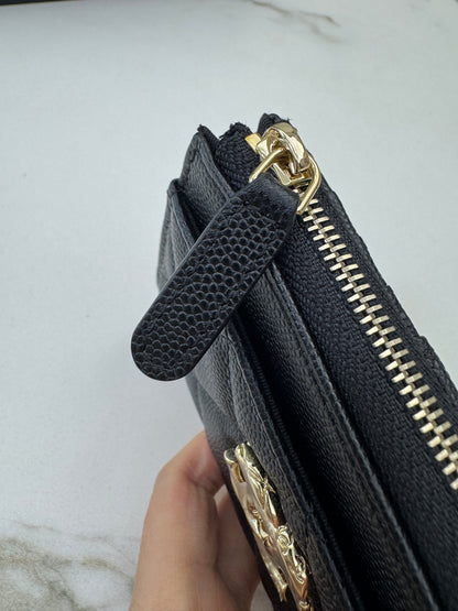 CHANEL 雕刻扣L型拉鏈小錢包