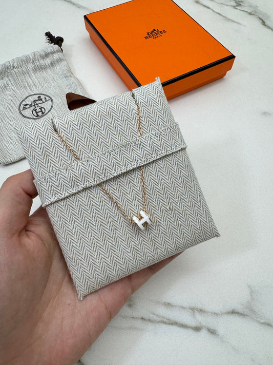 HERMES Mini Pop H 白色玫瑰金項鏈