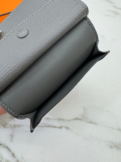 HERMES Bearn Mini Wallet 積雨雲灰山羊皮 金扣 Gris Meyer GHW