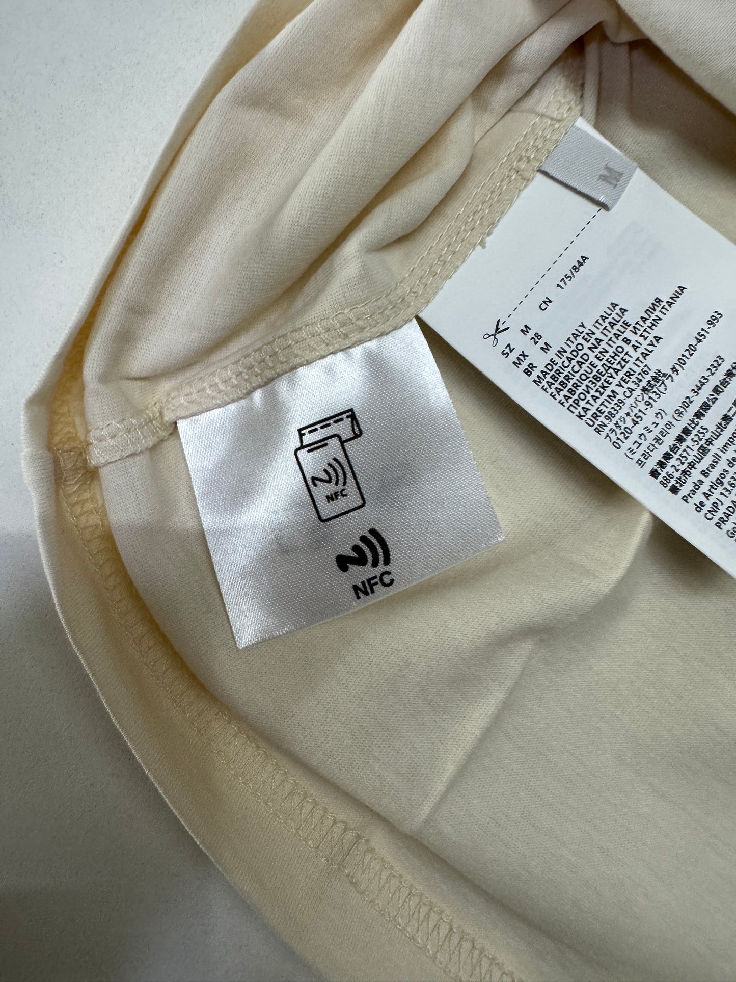 MIU MIU 水鑽Logo 米色T恤