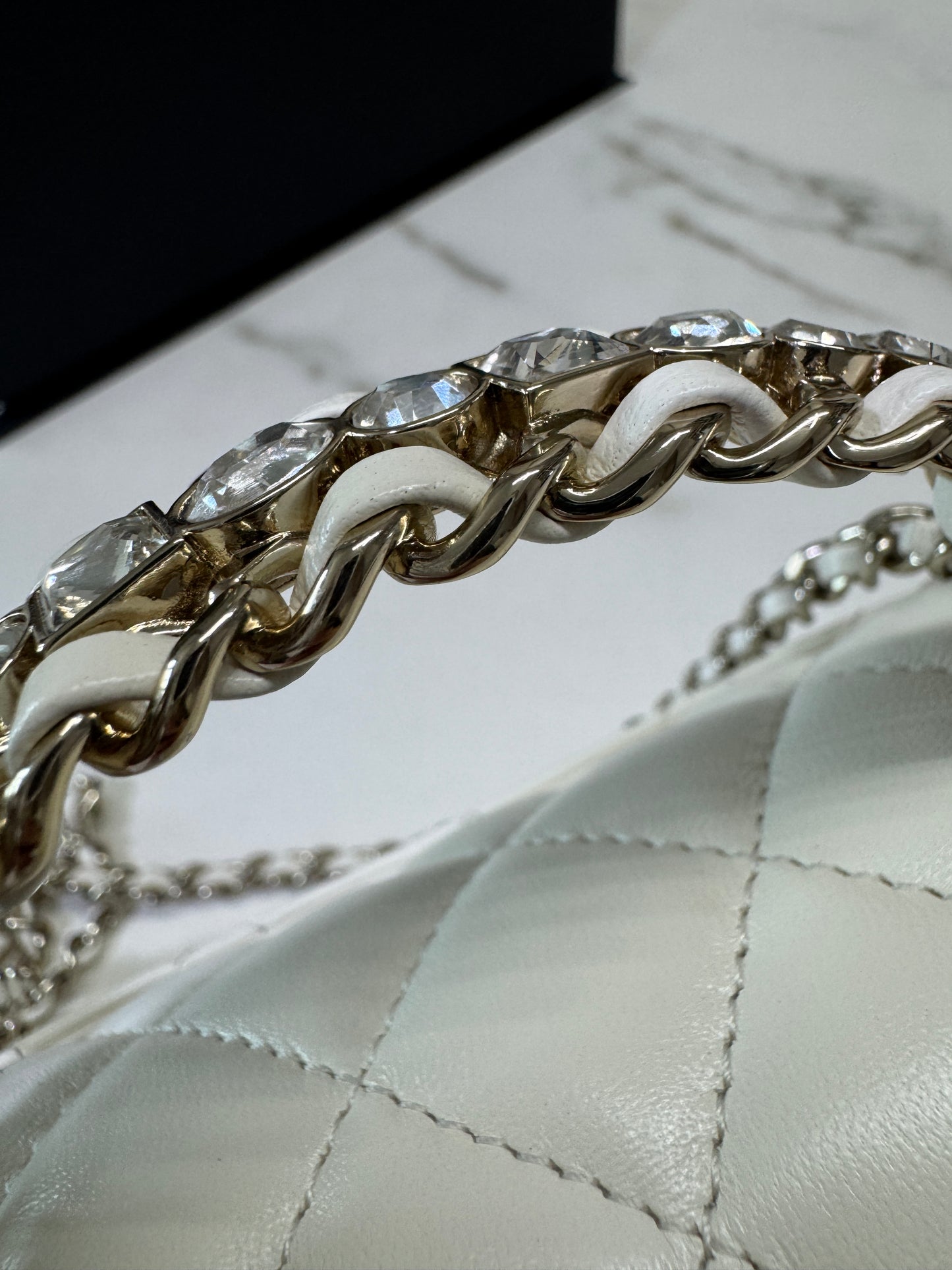 CHANEL 23A水鑽手柄 Mini CF Handle 白色