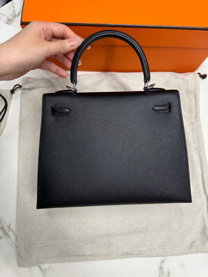 HERMES Kelly 25 黑銀 Epsom Noir