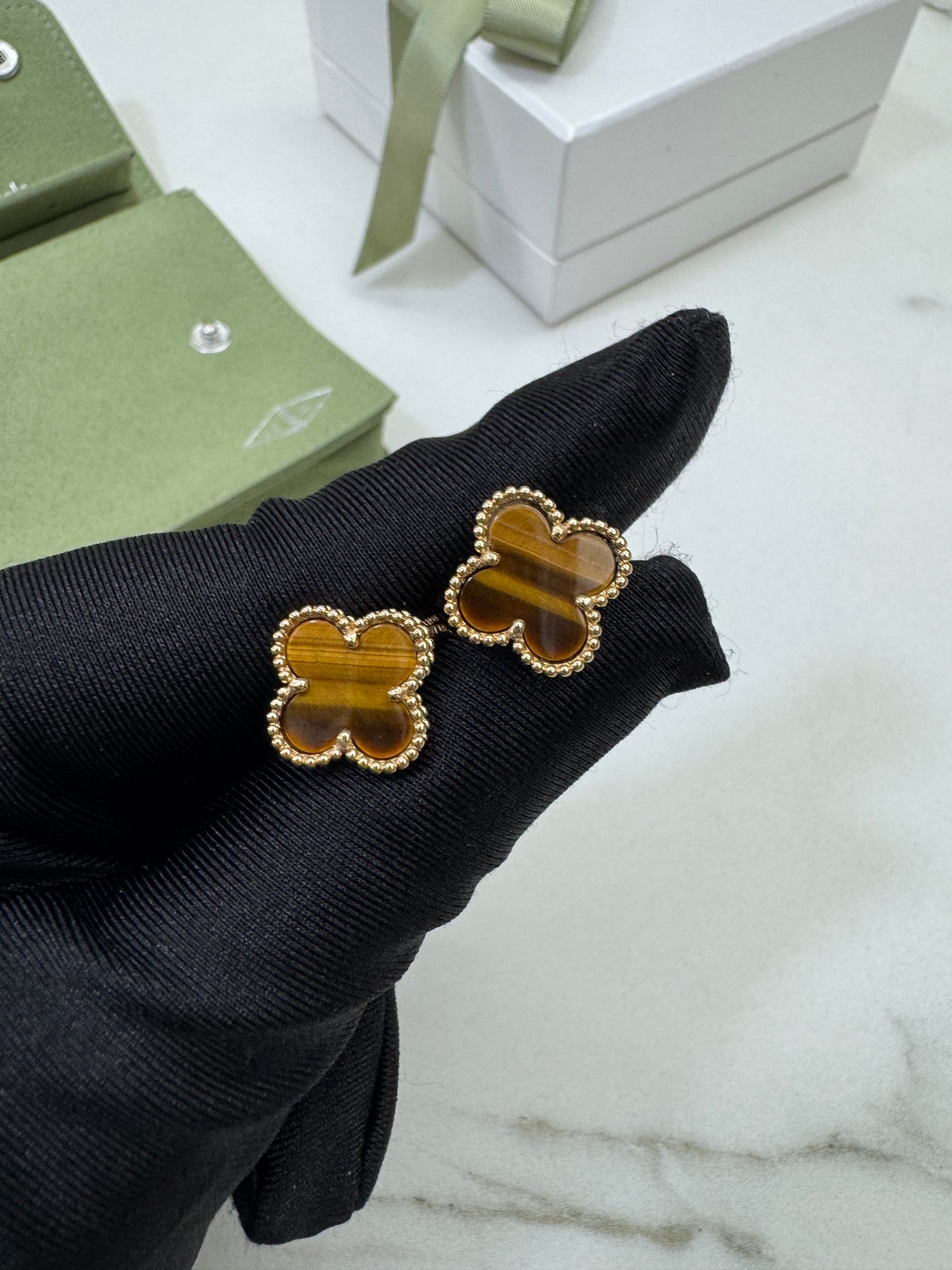 VCA Vintage Alhambra Earrings 虎眼石 Tiger Eye
