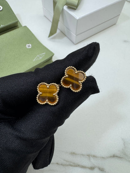 VCA Vintage Alhambra Earrings 虎眼石 Tiger Eye