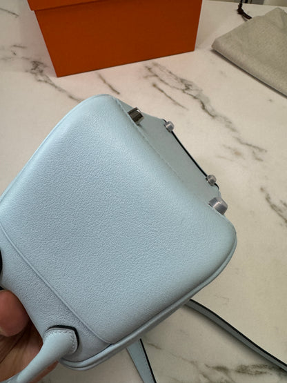 HERMES Mini Lindy 霧霾藍T0 銀扣 swift