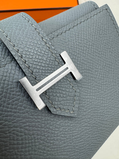 HERMES Bearn 三摺錢包 亞麻藍 Blue Lin Epsom PHW