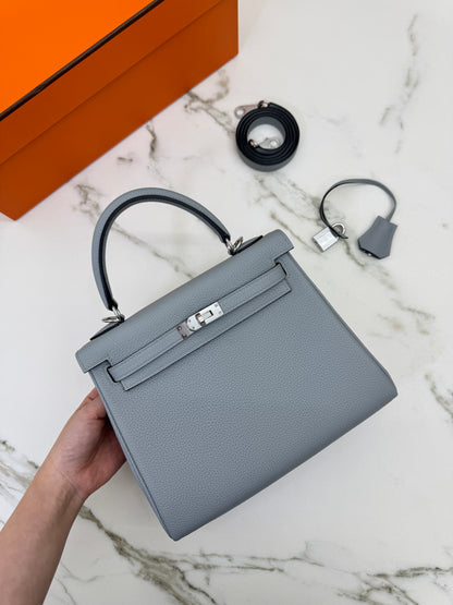 HERMES Kelly 25 Togo內縫 木偶灰銀扣 Gris Pantin PHW