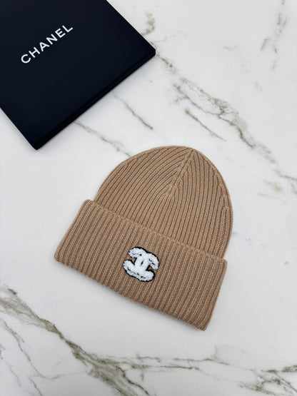 CHANEL 25B 針織羊絨帽 奶茶色