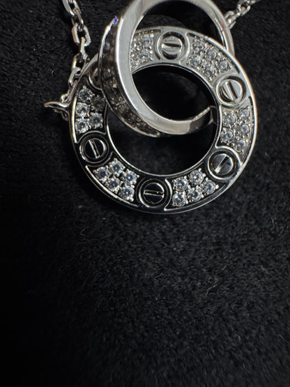 CARTIER Love 滿天星項鏈 白金色 【純銀電鍍18K金+莫桑鑽】