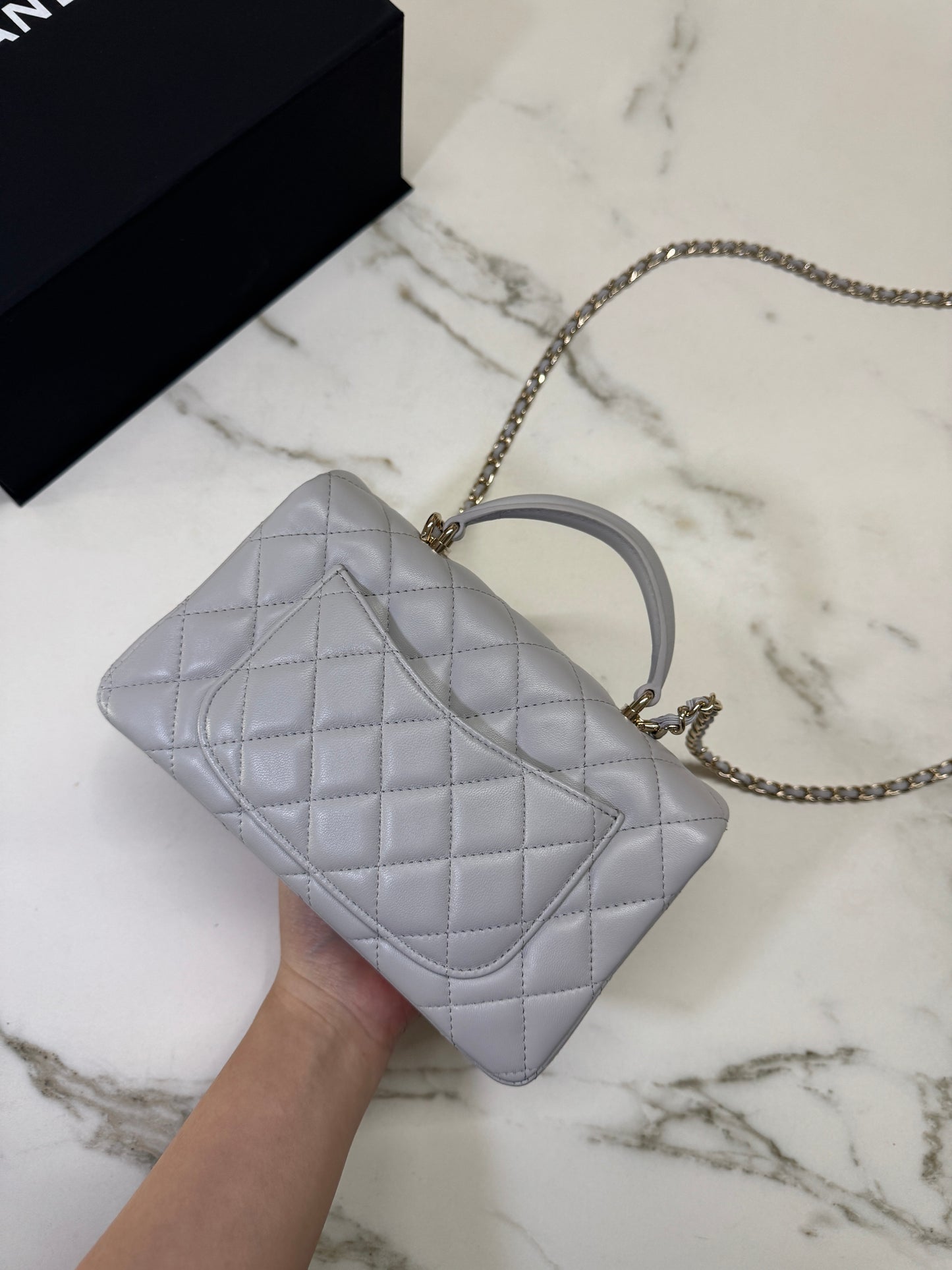 CHANEL Mini CF Handle 25P 淺灰色羊皮