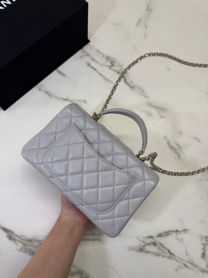 CHANEL Mini CF Handle 25P 淺灰色羊皮
