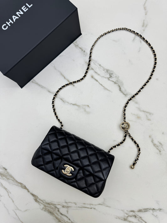 CHANEL 25K亮面淺金球 Mini CF20 Pearl Crush