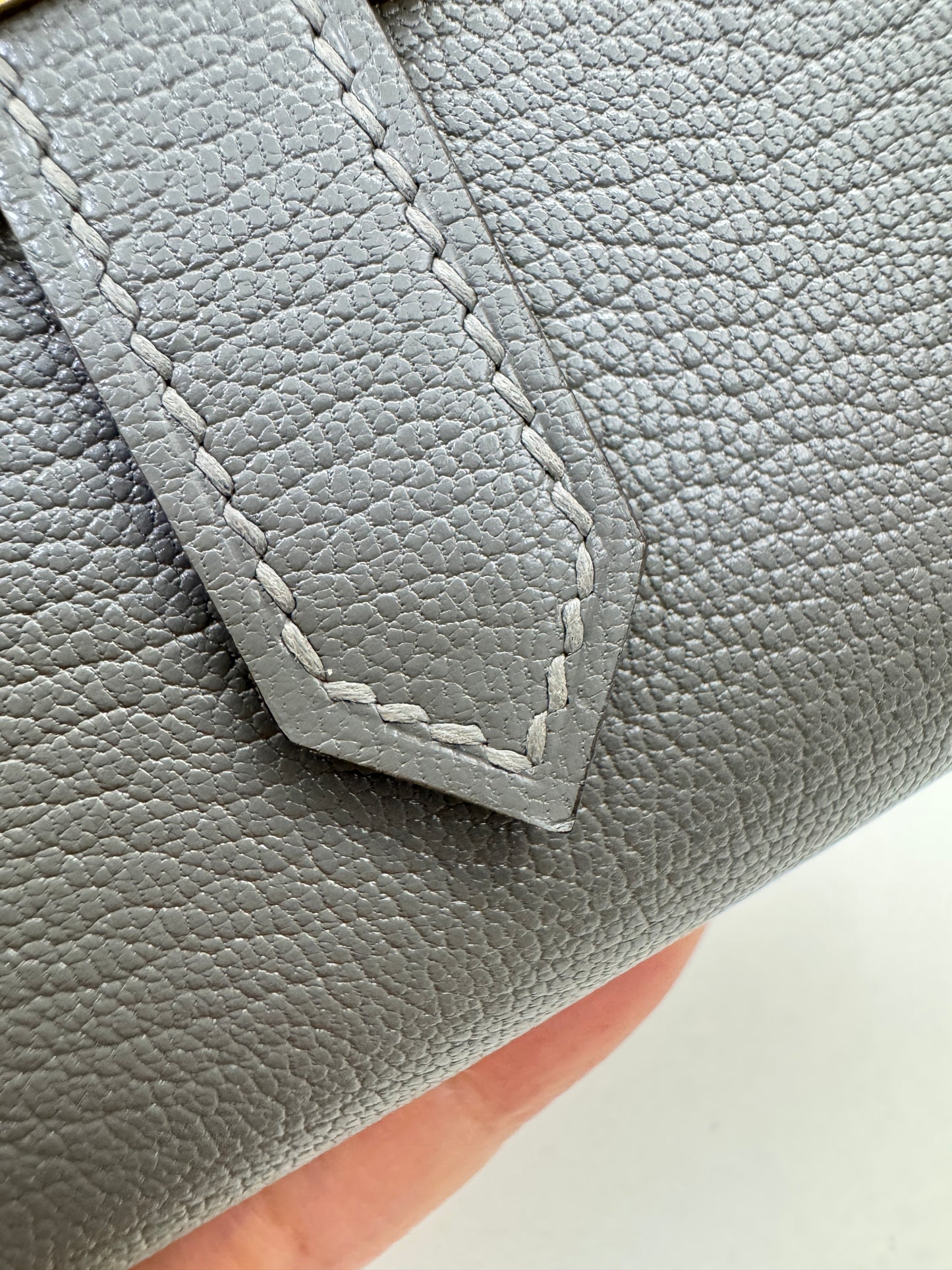 HERMES Bearn Mini Wallet 積雨雲灰山羊皮 金扣 Gris Meyer GHW