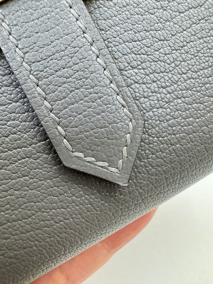 HERMES Bearn Mini Wallet 積雨雲灰山羊皮 金扣 Gris Meyer GHW