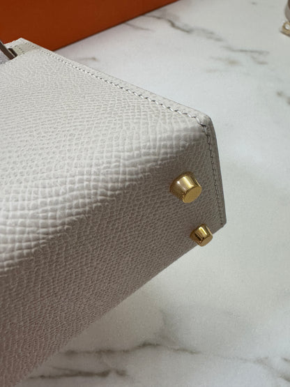 HERMES Mini Kelly II 奶昔白金扣 Epsom Craie GHW