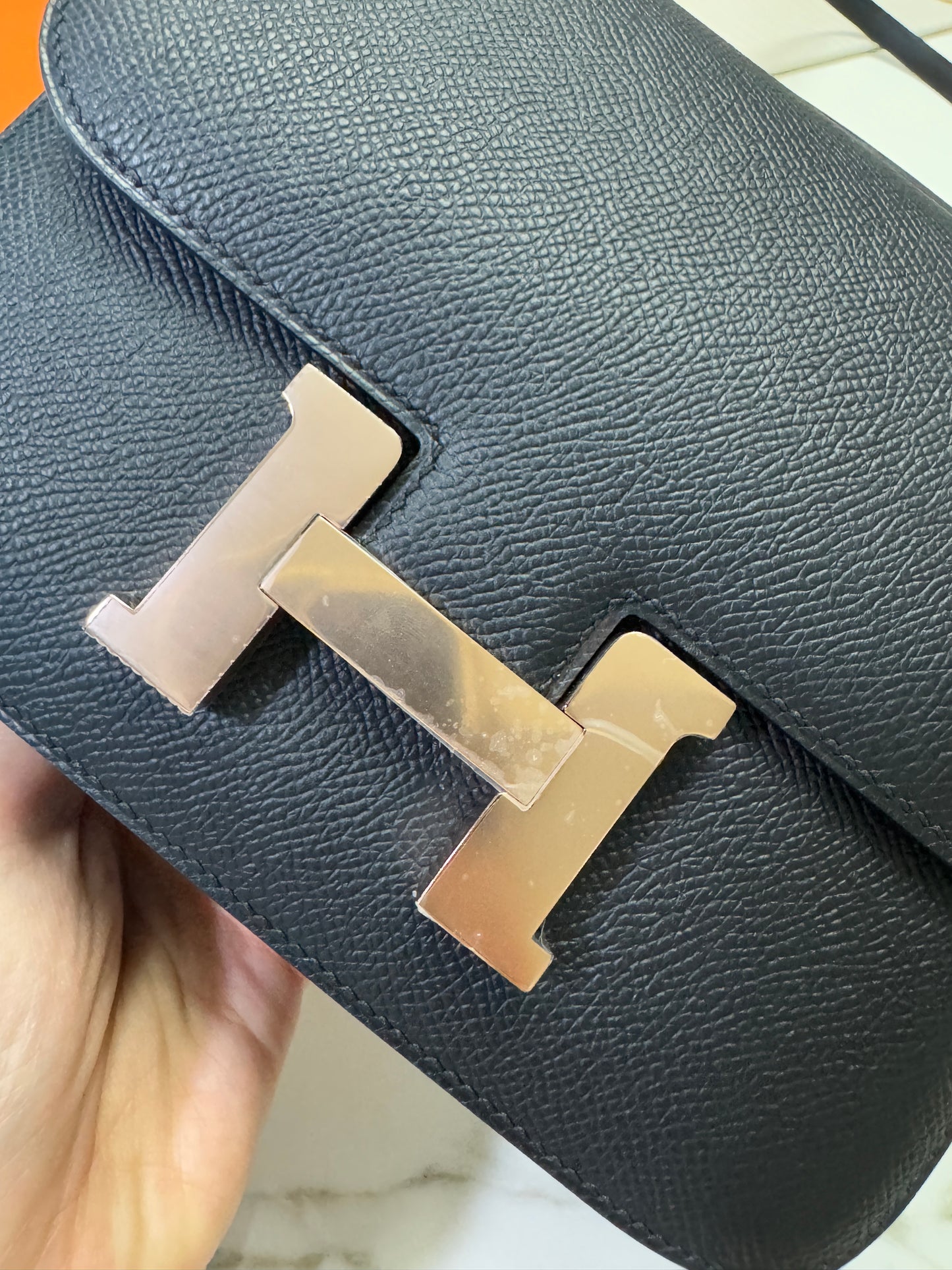 HERMES Mini Constance 黑色 玫瑰金扣 Epsom