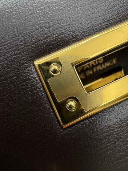 HERMES Kelly 25 烏木色Box皮金扣 外縫 Ebene Box Leather Seilier GHW