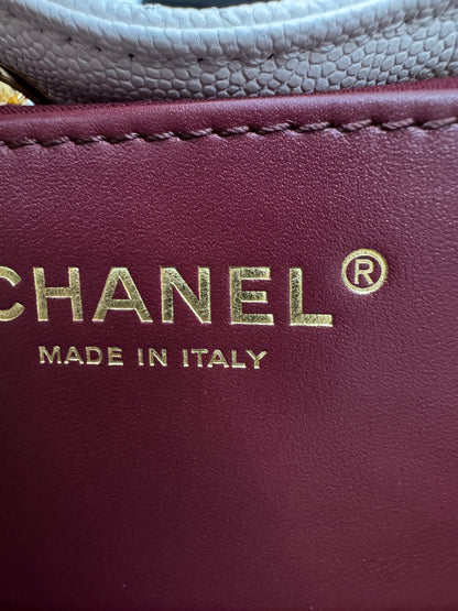 CHANEL Mini 25Bag 白色魚子醬牛皮 亮面金扣