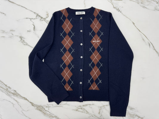 MIU MIU 藍色格紋毛衣開衫