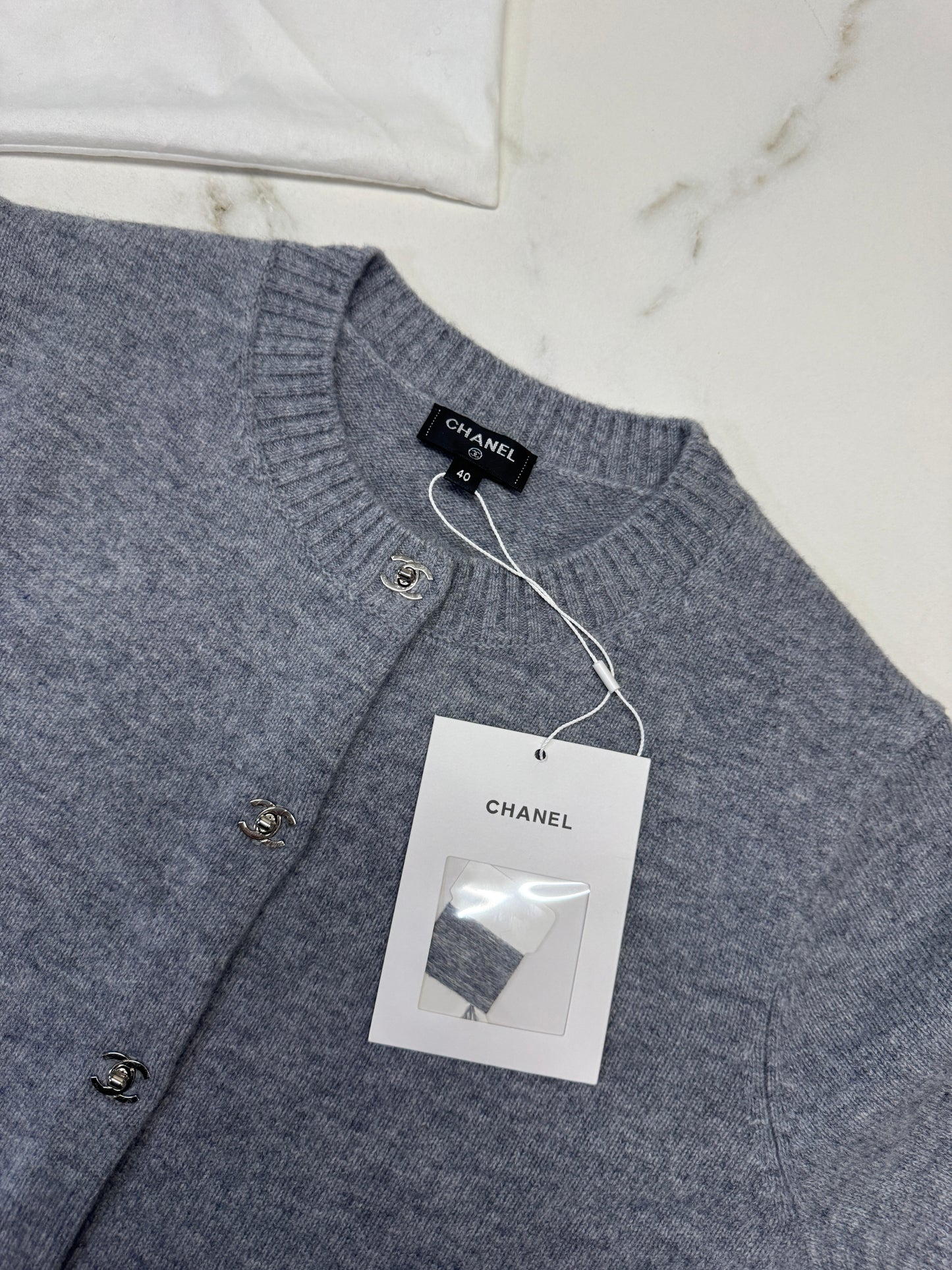 CHANEL 24B 羊絨開衫 灰色 100% cashmere