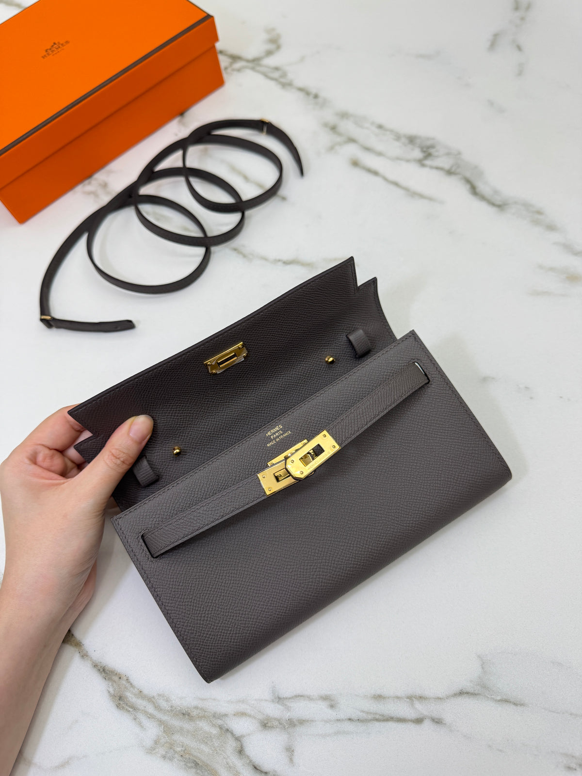 HERMES Kelly to-go 錫器灰金扣 Epsom