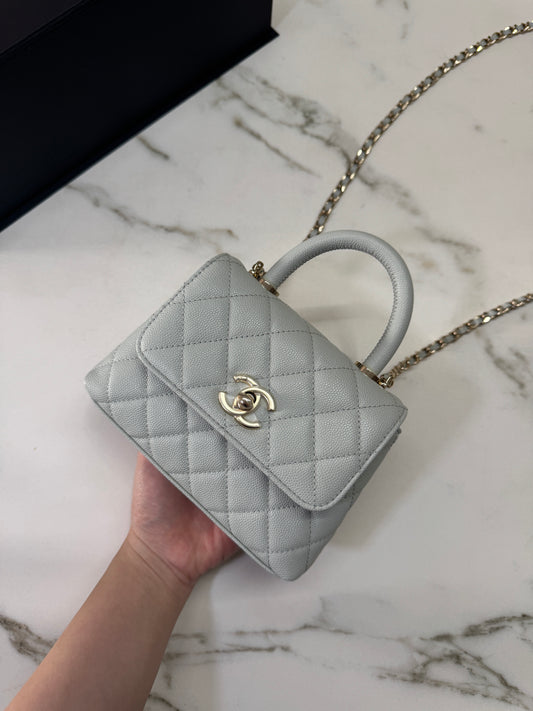 CHANEL 超Mini Coco Handle 24K 灰藍色