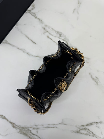 CHANEL Mini 25 Bag 黑色荔枝皮 金扣 Caviar Calfskin GHW