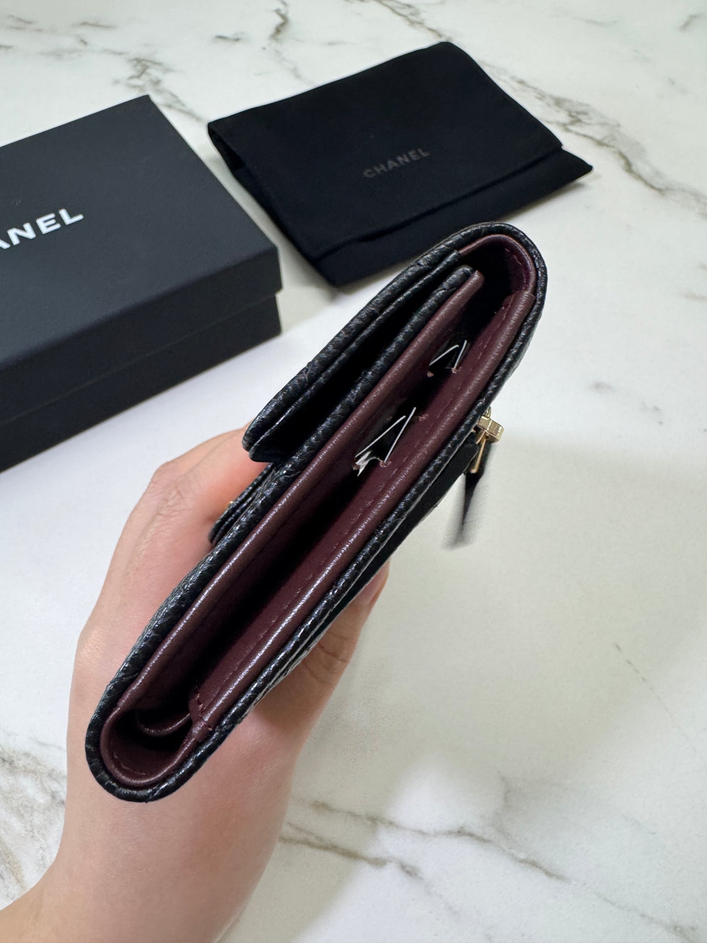 CHANEL CF三摺錢包 黑金牛