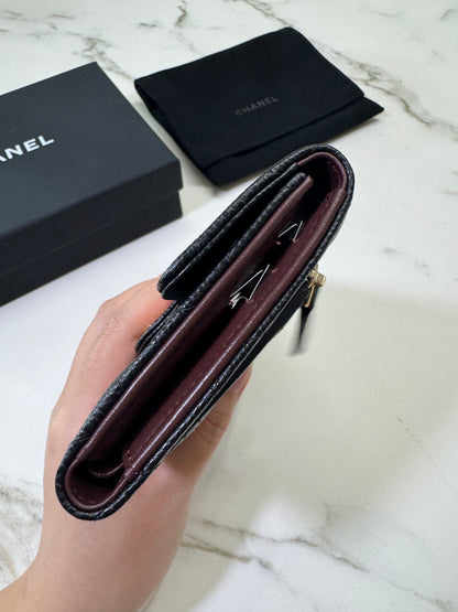 CHANEL CF三摺錢包 黑金牛