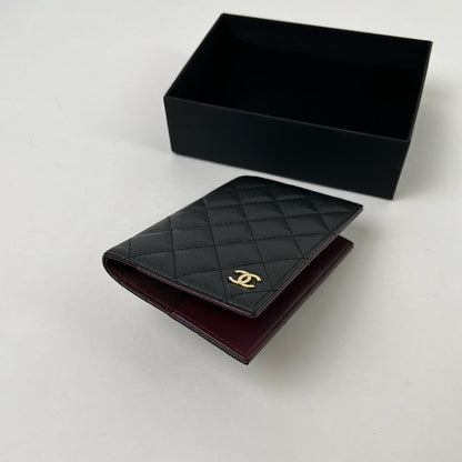 CHANEL Passport Holder 黑色牛皮 金扣/銀扣