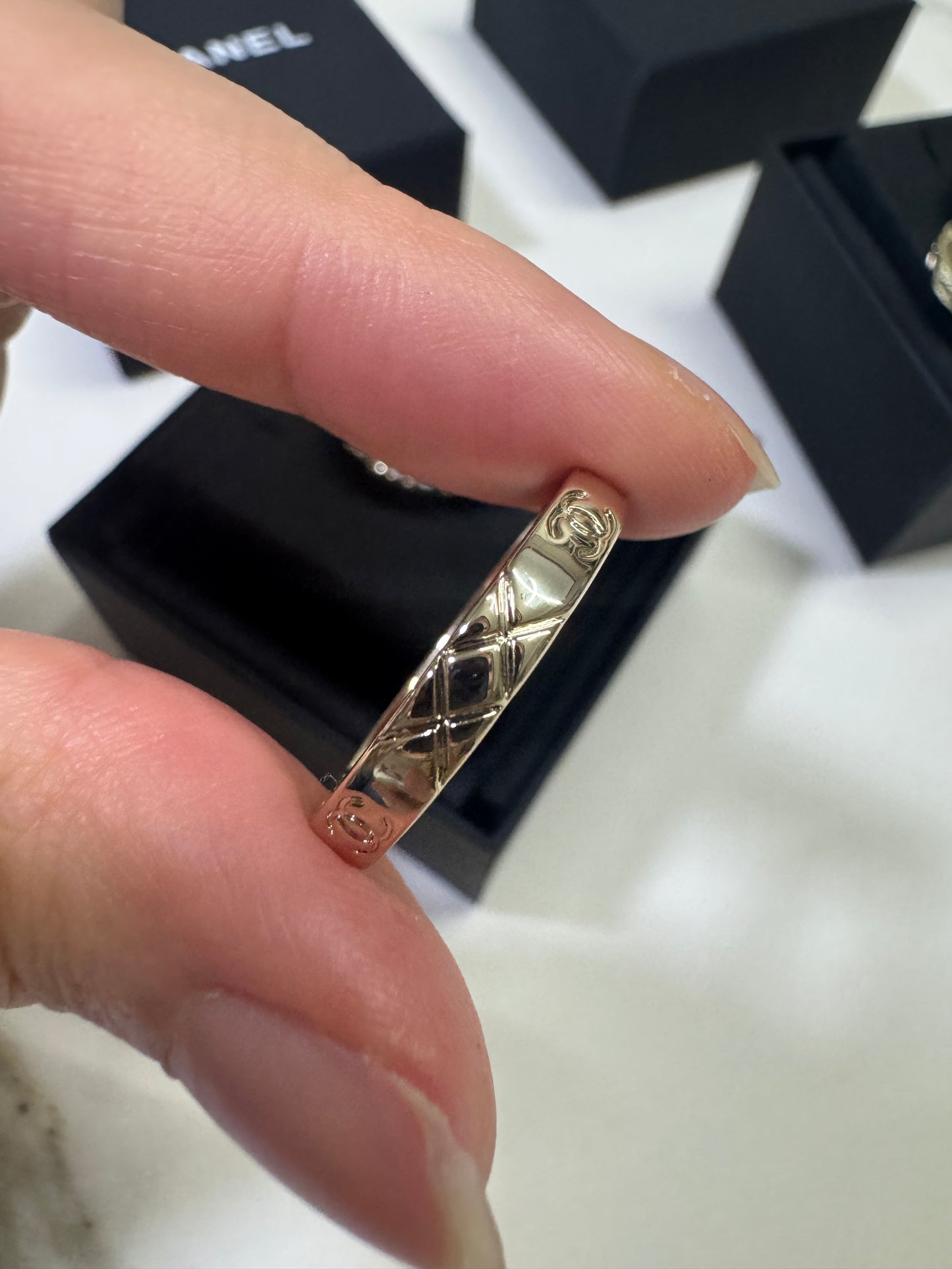 CHANEL 25P 三件套淺金色戒指
