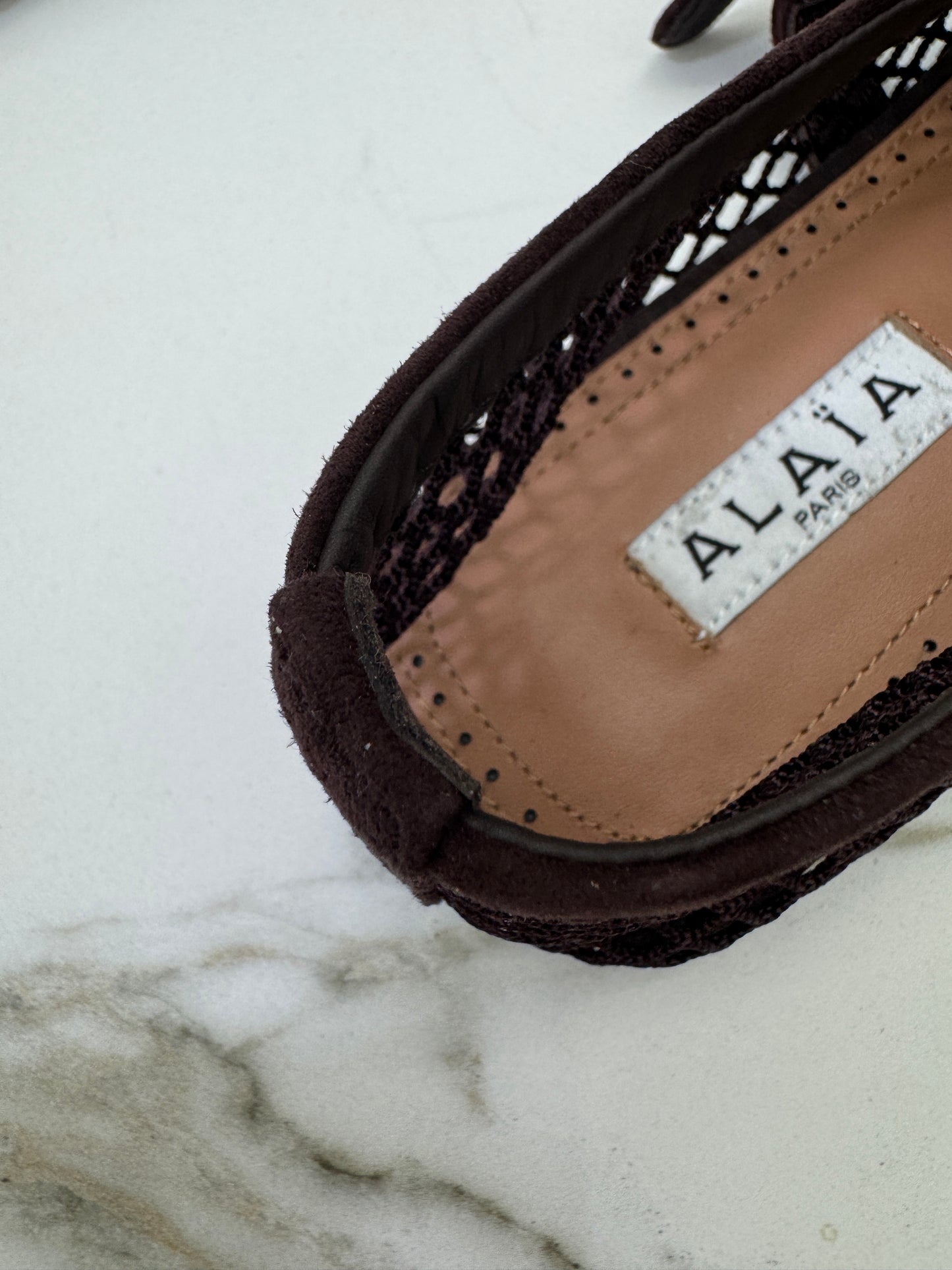 ALAIA 深棕色麂皮 漁網鞋