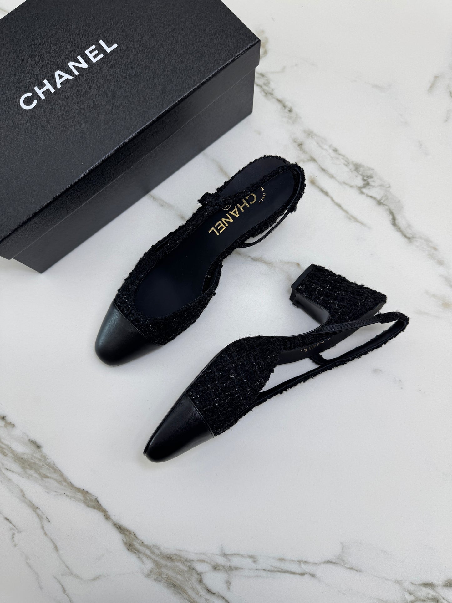 CHANEL 25A粗毛呢 Slingback
