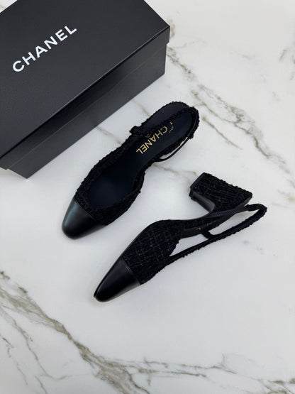 CHANEL 25A粗毛呢 Slingback