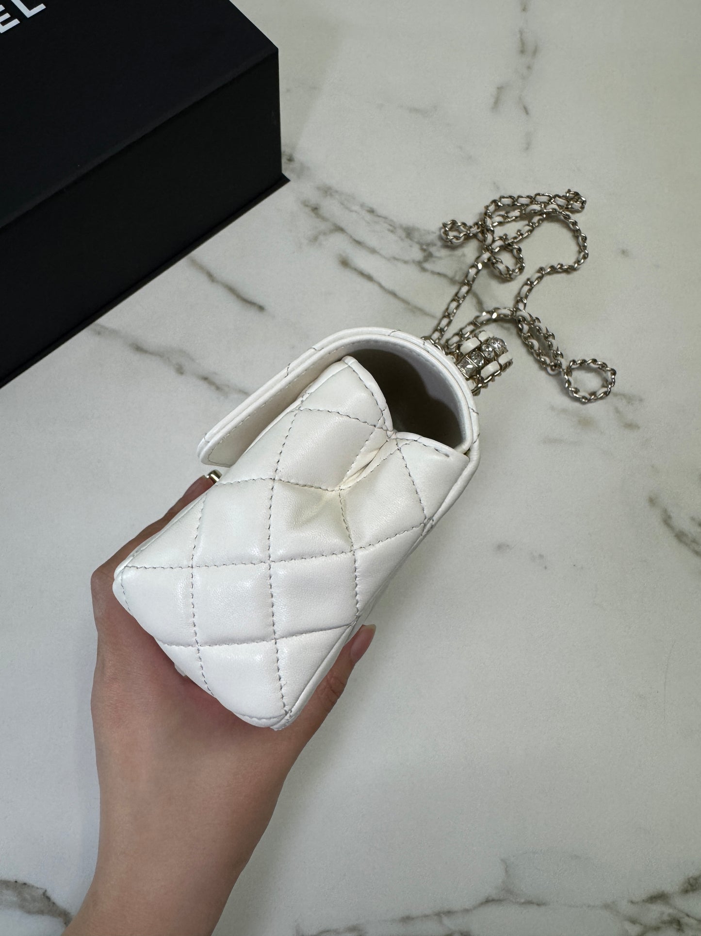 CHANEL 23A水鑽手柄 Mini CF Handle 白色