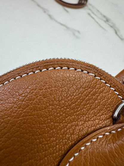 HERMES Mini Bolide 金棕色山羊皮 銀扣 Cherve Gold PHW
