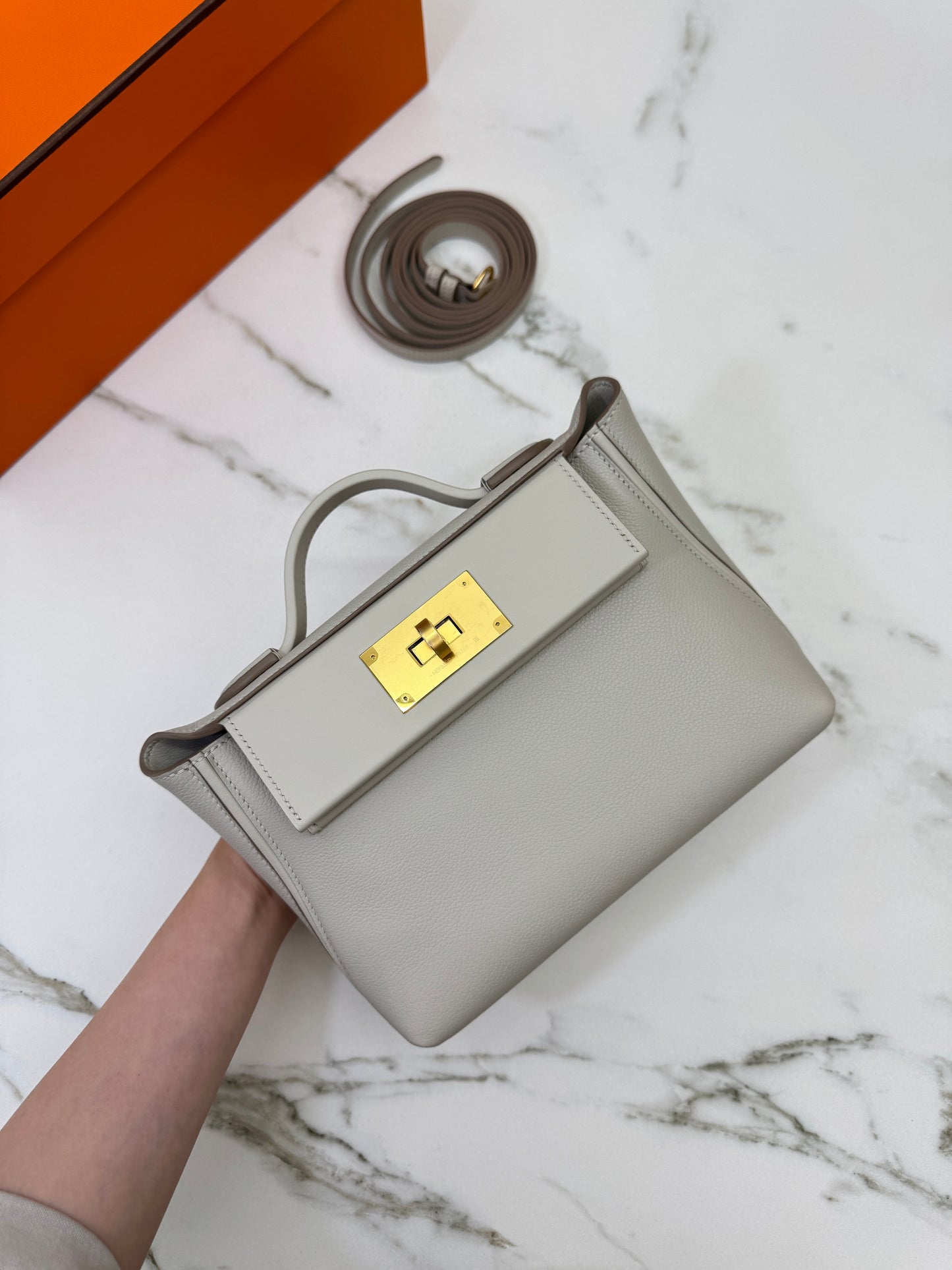 HERMES Mini 2424 冰川白金扣 Evercolor