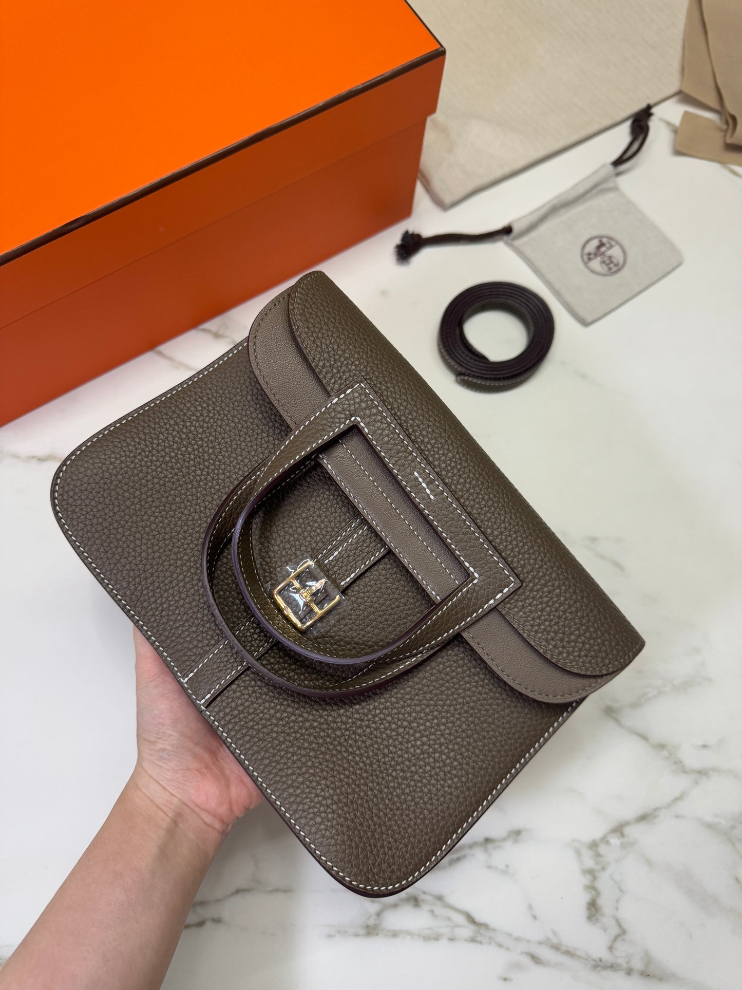 HERMES Halzan 25 大象灰金扣