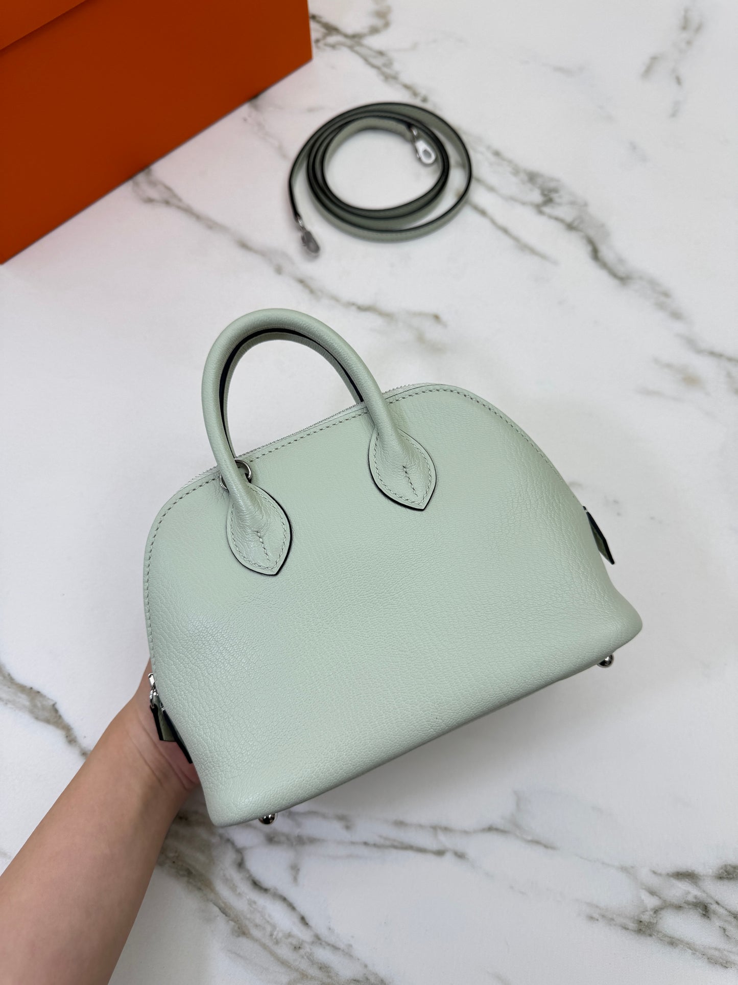 HERMES Mini Bolide 氣泡綠 山羊皮 銀扣 Mysore Vert Fizz PHW