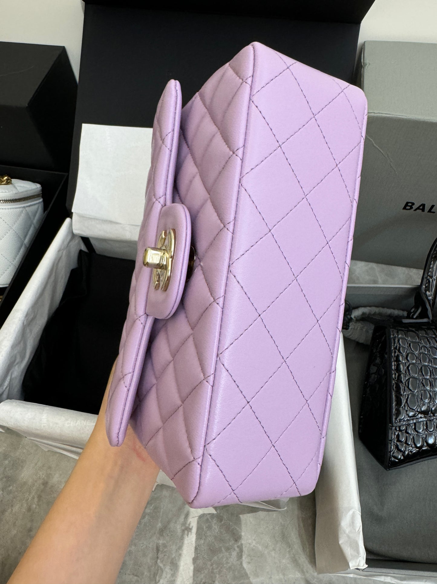 CHANEL mini cf with top handle 粉紫色 24P